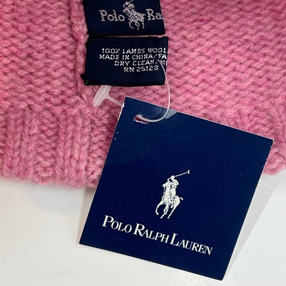 Polo Ralph Lauren Pink 100% Lambs Wool Beanie Hat Unisex Pony Logo VTG NWT - Picture 6 of 6